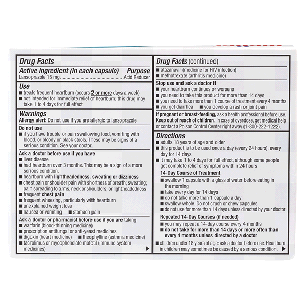 slide 8 of 13, Meijer Lansoprazole Delayed Release Capsules, Treats Frequent Heartburn, 15 mg, 42 ct