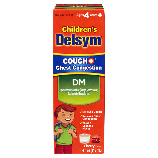 slide 1 of 2, DELSYM Children's Liquid - Cough Plus Chest Congestion DM Cherry, 4 fl oz