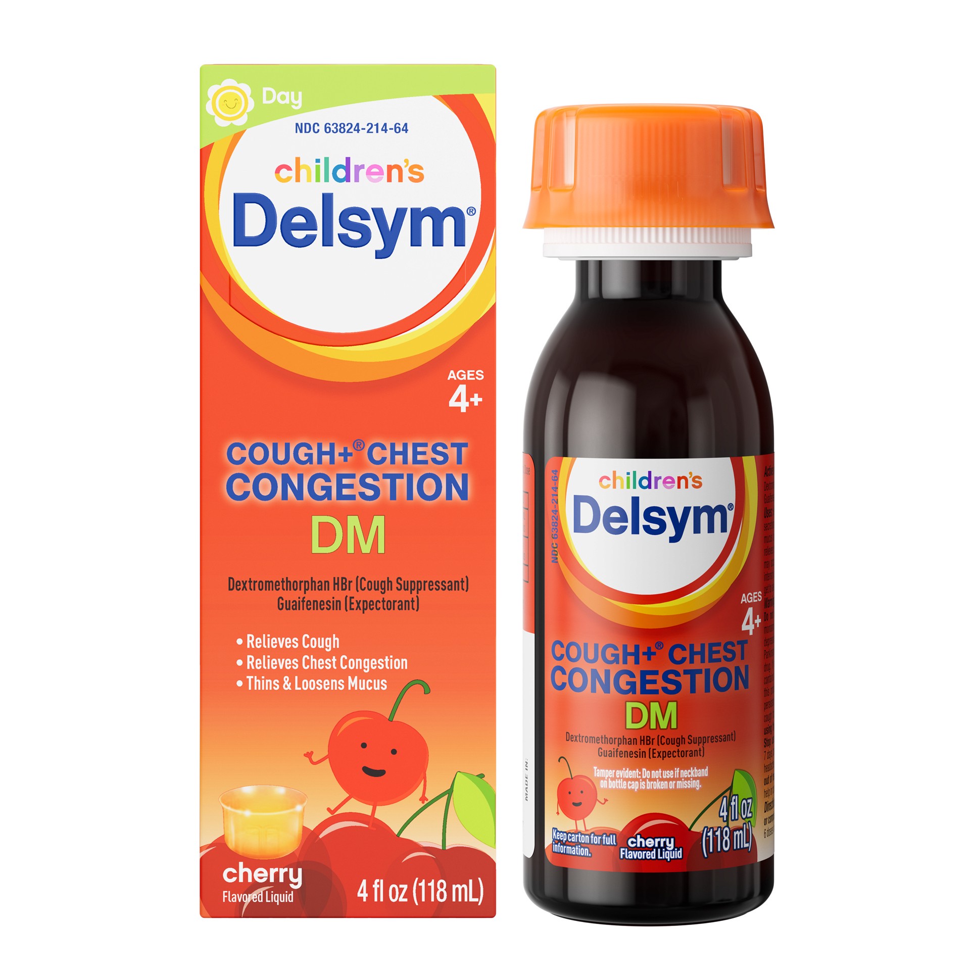 slide 1 of 2, Delsym Children's DM Cough + Chest Congestion Relief Liquid, Cherry, 4oz, 4 oz