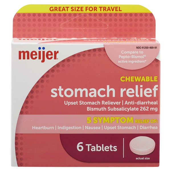 slide 1 of 1, Meijer Stomach Relief Chewable Tablets Travel Size, 6 ct