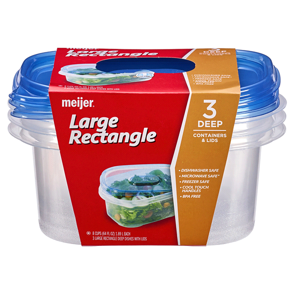 slide 1 of 3, Meijer Storage Containers, Deep Dish, 3 ct, 64 oz