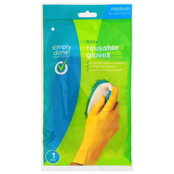 slide 1 of 6, Simply Done Latex Reusable Gloves Medium 1 pair, 1 ct