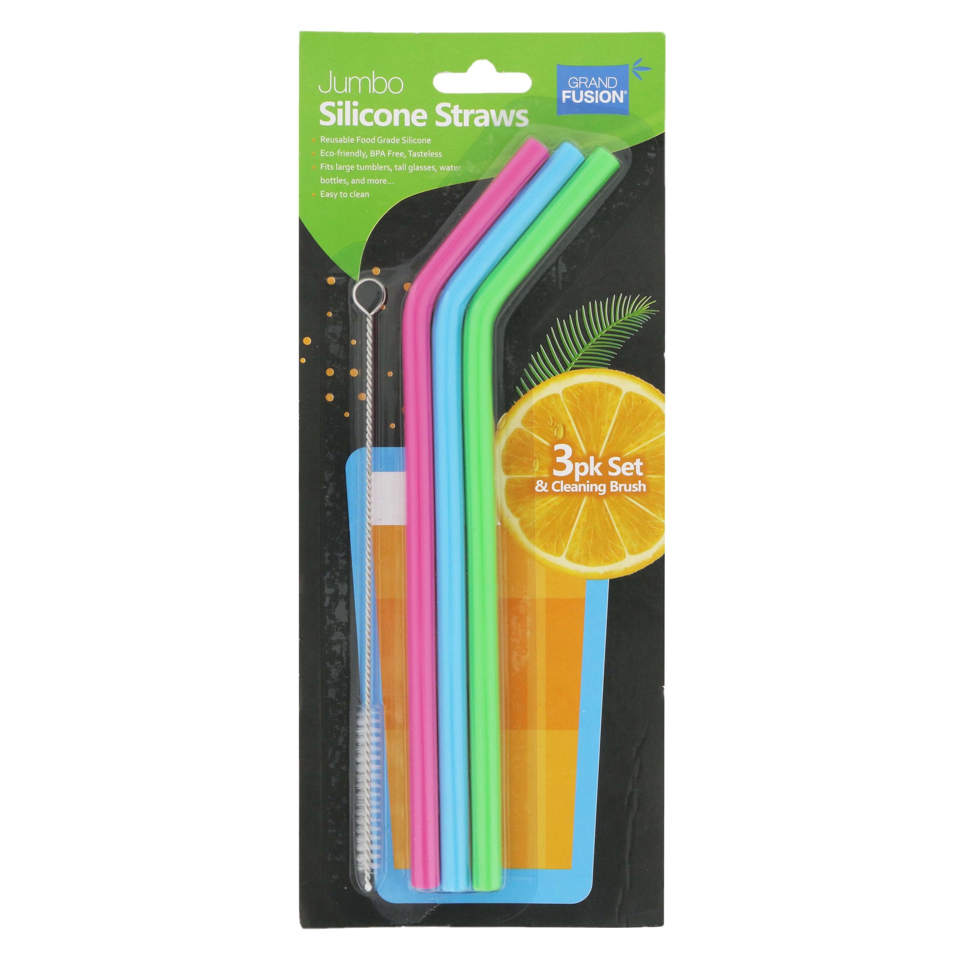 slide 1 of 1, Grand Fusion &nbsp;Jumbo Silicone Reusable Straws, 3 ct