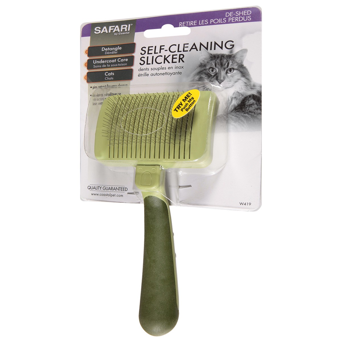 slide 3 of 11, Safari by Coastal Cat Self-Cleaning Slicker Brush, No Color, One Size (7" L x 3.25" W), 1 ct