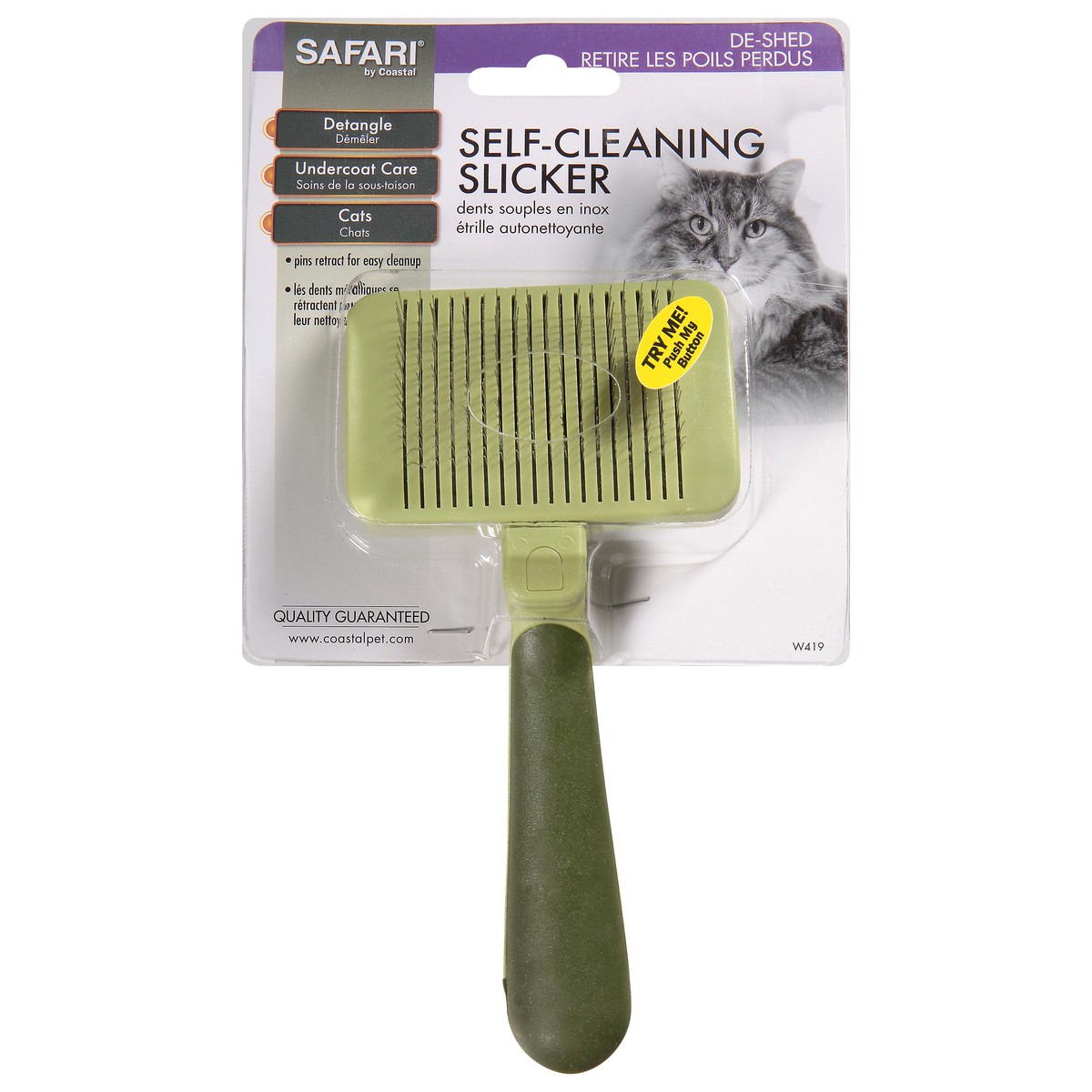 slide 4 of 11, Safari by Coastal Cat Self-Cleaning Slicker Brush, No Color, One Size (7" L x 3.25" W), 1 ct