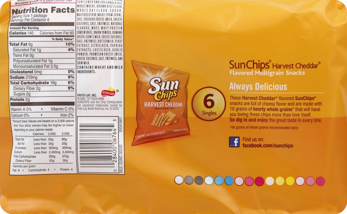 slide 6 of 6, SunChips Harvest Cheddar Chips, 6 ct; 1 oz