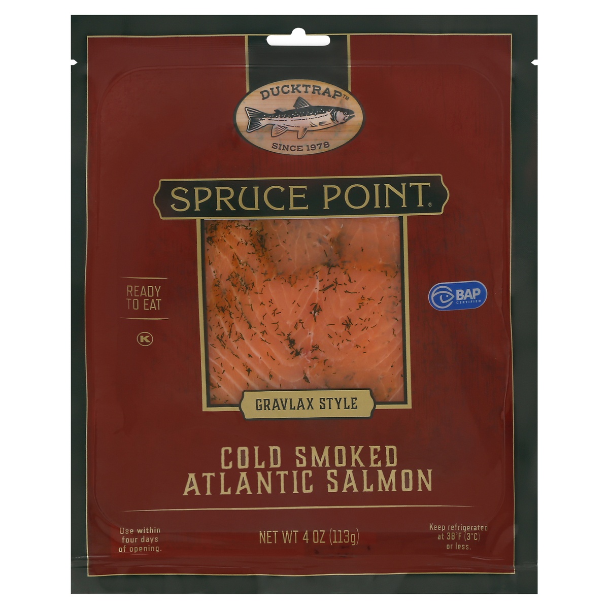 slide 1 of 1, Ducktrap River of Maine Spruce Point Gravlax Style Cold Smoked Atlantic Salmon 4 oz, 4 oz