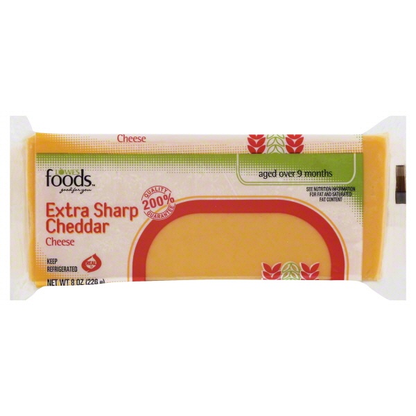 slide 1 of 1, Lowes Foods Extra Sharp Cheddar Cheese Chunk, 8 oz