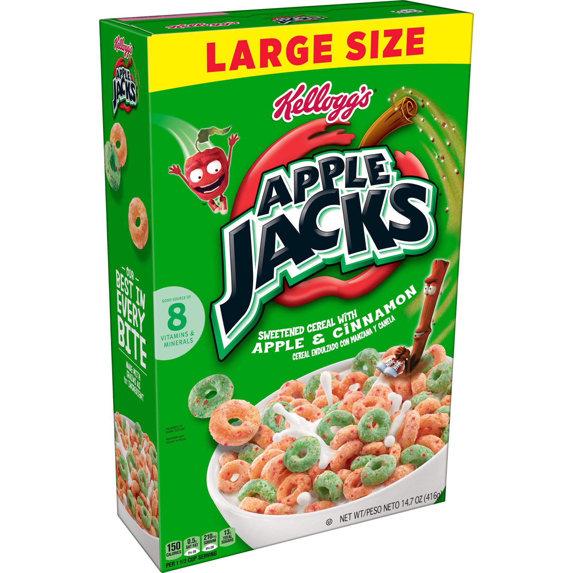 slide 1 of 5, Apple Jacks Kellogg's Apple Jacks Breakfast Cereal, 8 Vitamins and Minerals, Kids Snacks, Large Size, Original, 14.7oz Box, 1 Box, 14.7 oz