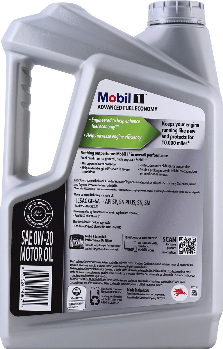 slide 4 of 9, Mobil 1 Advanced Fuel Economy Advanced Fuel Synthetic OW-20 Motor Oil 5 qt, 5 qt