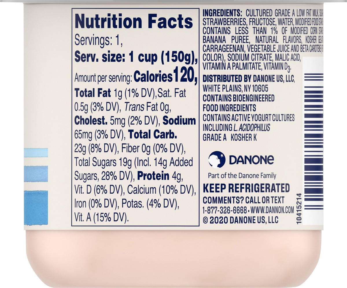 slide 10 of 10, Dannon Blended Low Fat Yogurt, Strawberry Banana, Gluten-Free, 5.3 oz., 5.3 oz