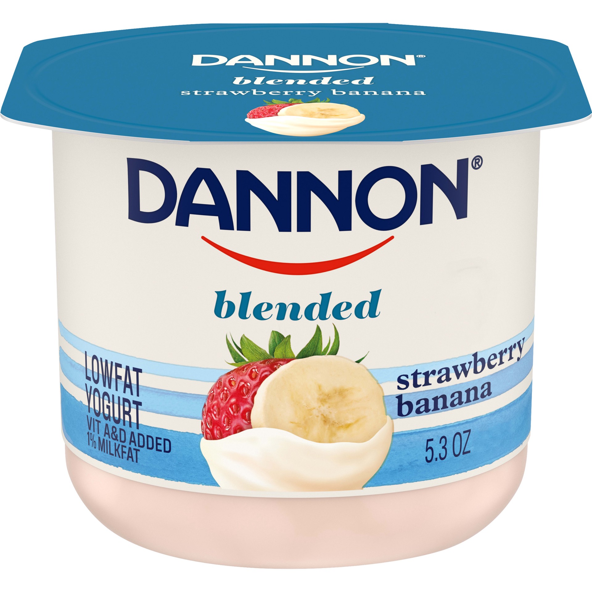 slide 1 of 10, Dannon Blended Low Fat Yogurt, Strawberry Banana, Gluten-Free, 5.3 oz., 5.3 oz