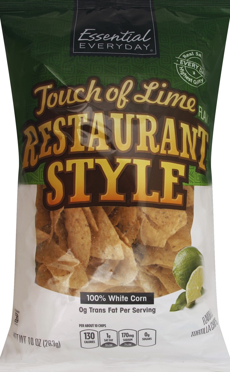 slide 2 of 6, Essential Everyday Tortilla Chips, Restaurant Style, Touch of Lime Flavor, 10 oz