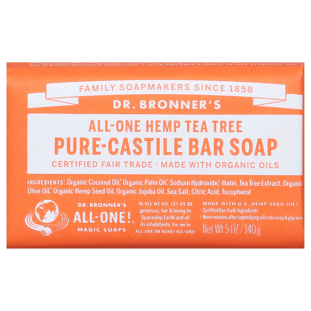 slide 1 of 13, Dr. Bronner's All-One Hemp Tea Tree Pure-Castile Bar Soap 5 oz, 1 ct
