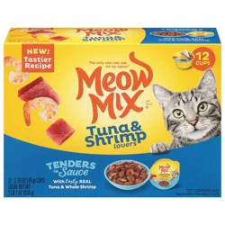 Meow Mix Tender Favorites Wet Cat Food, Real Tuna & Whole Shrimp in Sauce, 12 - 2.75 oz Cups