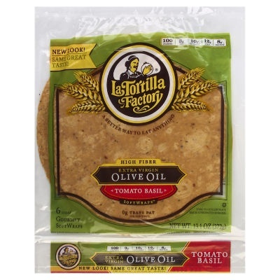 slide 1 of 1, La Tortilla Factory Gourmet Extra Virgin Olive Oil Tomato Basil Soft Wraps , 6 ct