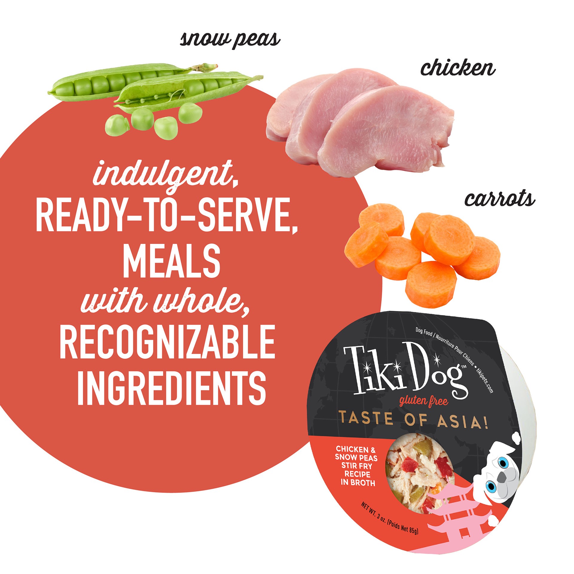 slide 7 of 7, Tiki Dog Taste of the World Wet Dog Food, Asia Chicken & Snow Peas Stir Fry, 3 oz. Cup (4 Count), 3 oz