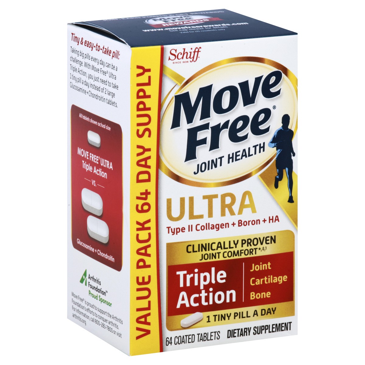 slide 4 of 9, MOVEFREE Move Free Ultra Triple Action Value Pack, 64 Tablets, 64 ct