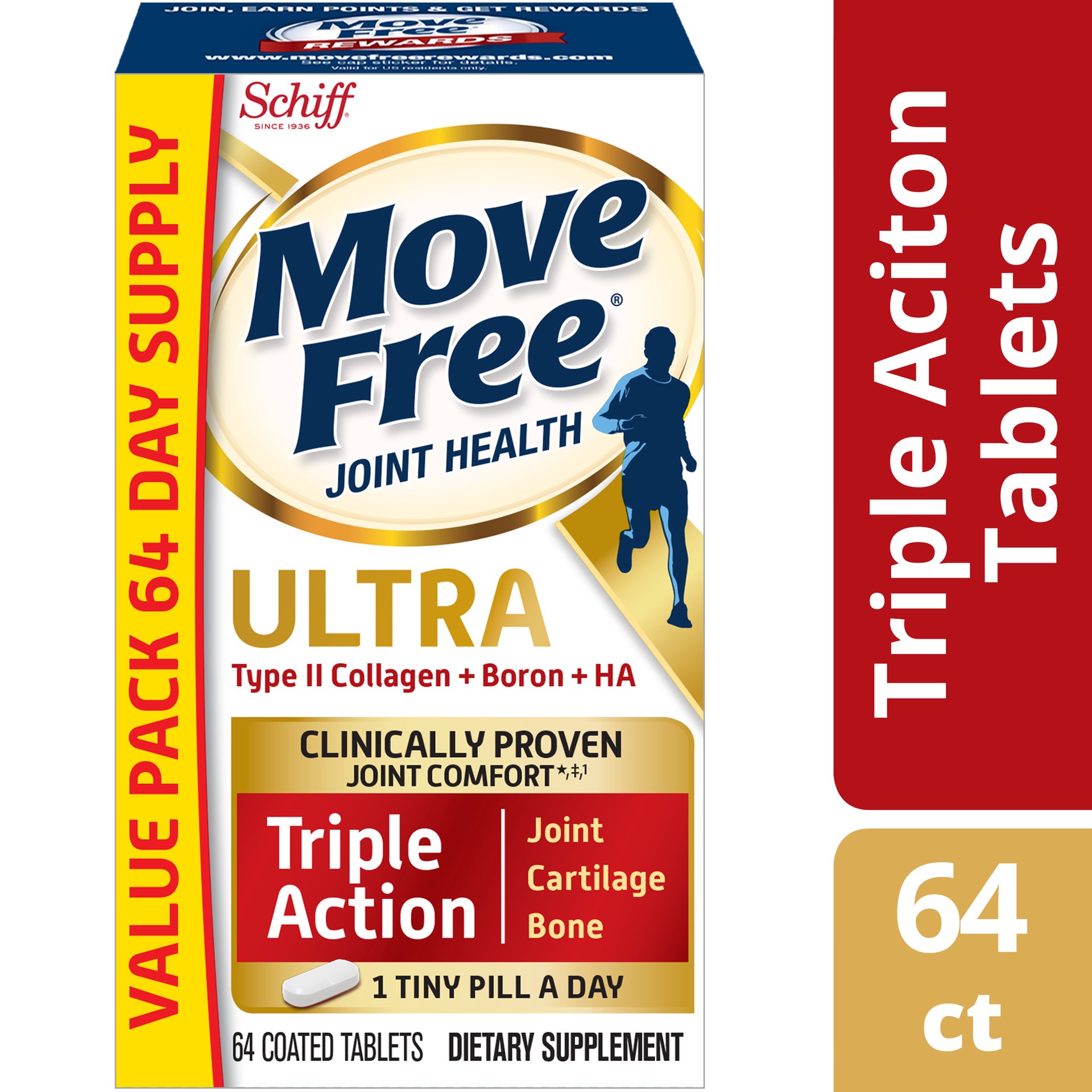 slide 1 of 9, MOVEFREE Move Free Ultra Triple Action Value Pack, 64 Tablets, 64 ct