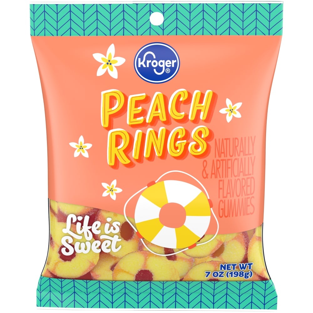 slide 1 of 1, Kroger Peach Rings Gummies, 7 oz