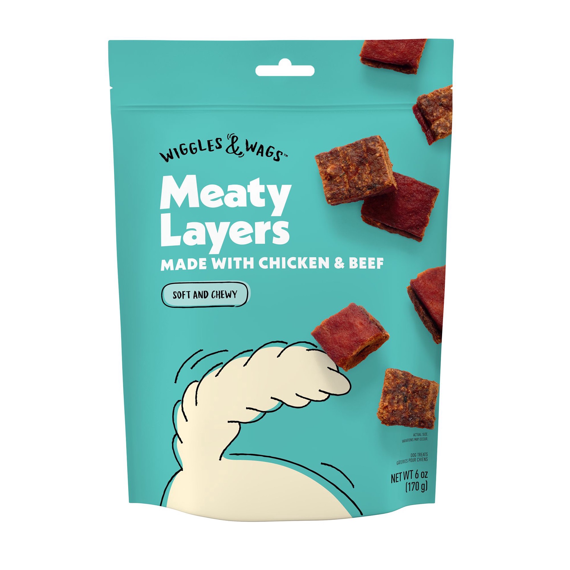 slide 1 of 1, Wiggles & Wags Chicken & Beef Meaty Layers Dog Treats 6 OZ, 6 oz