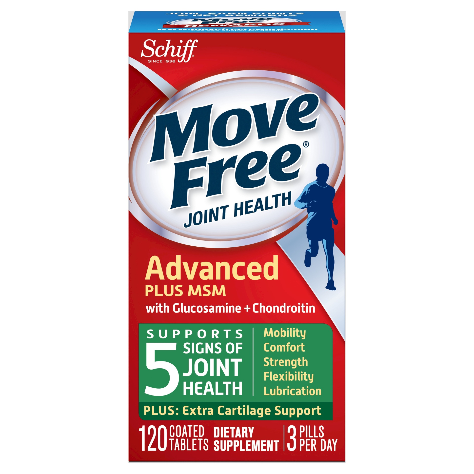 slide 1 of 1, Move Free Advanced + MSM Joint Support Tablets, 120 count - With Glucosamine and Chondroitin, Supports Mobility, Flexibility, Strength, Lubrication & Comfort* Plus Extra Cartilage Support*, 120 ct