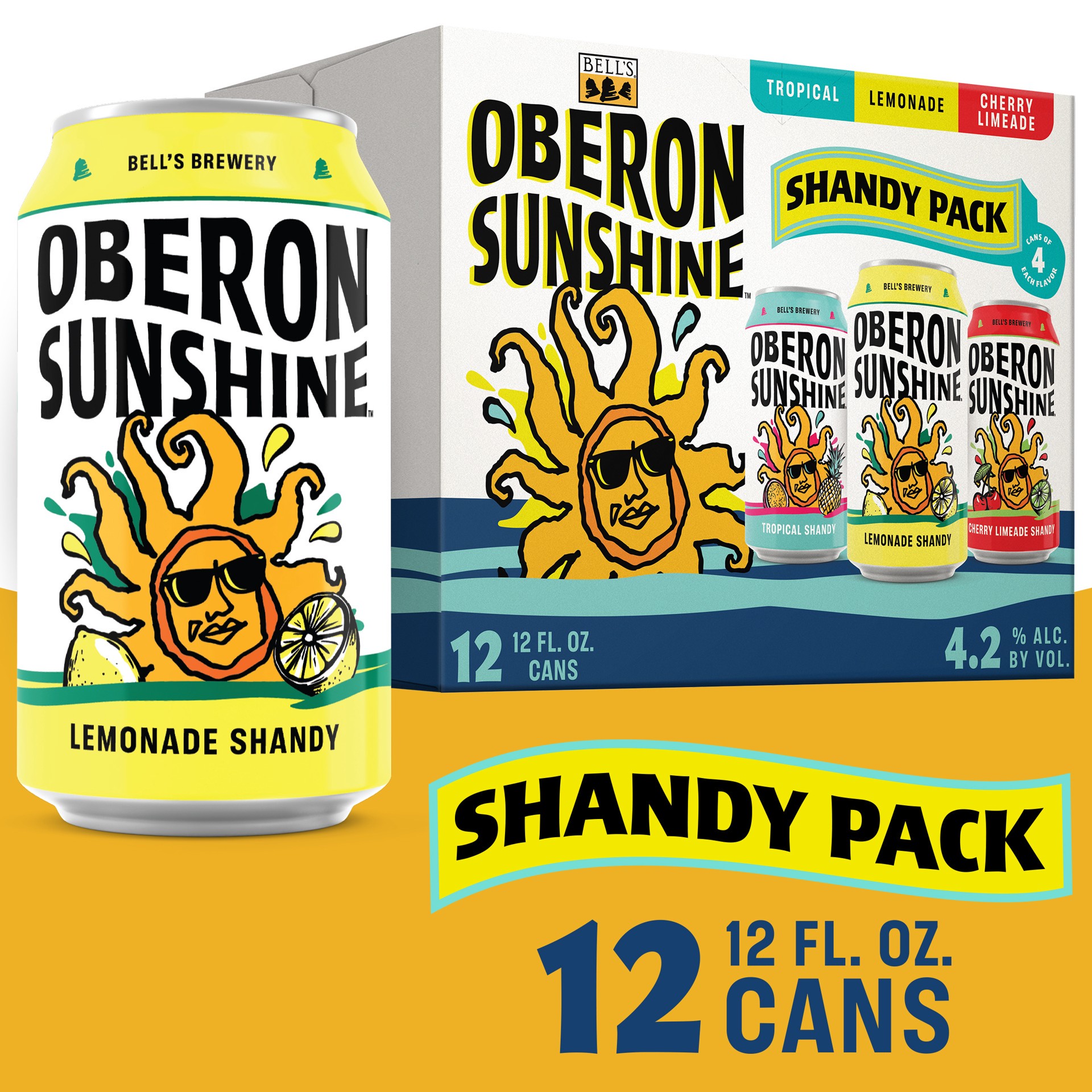 slide 1 of 4, Bell's Oberon Sunshine Shandy Variety Pack Beer, 12 Pack, 12 fl oz Cans, 12 ct; 12 oz