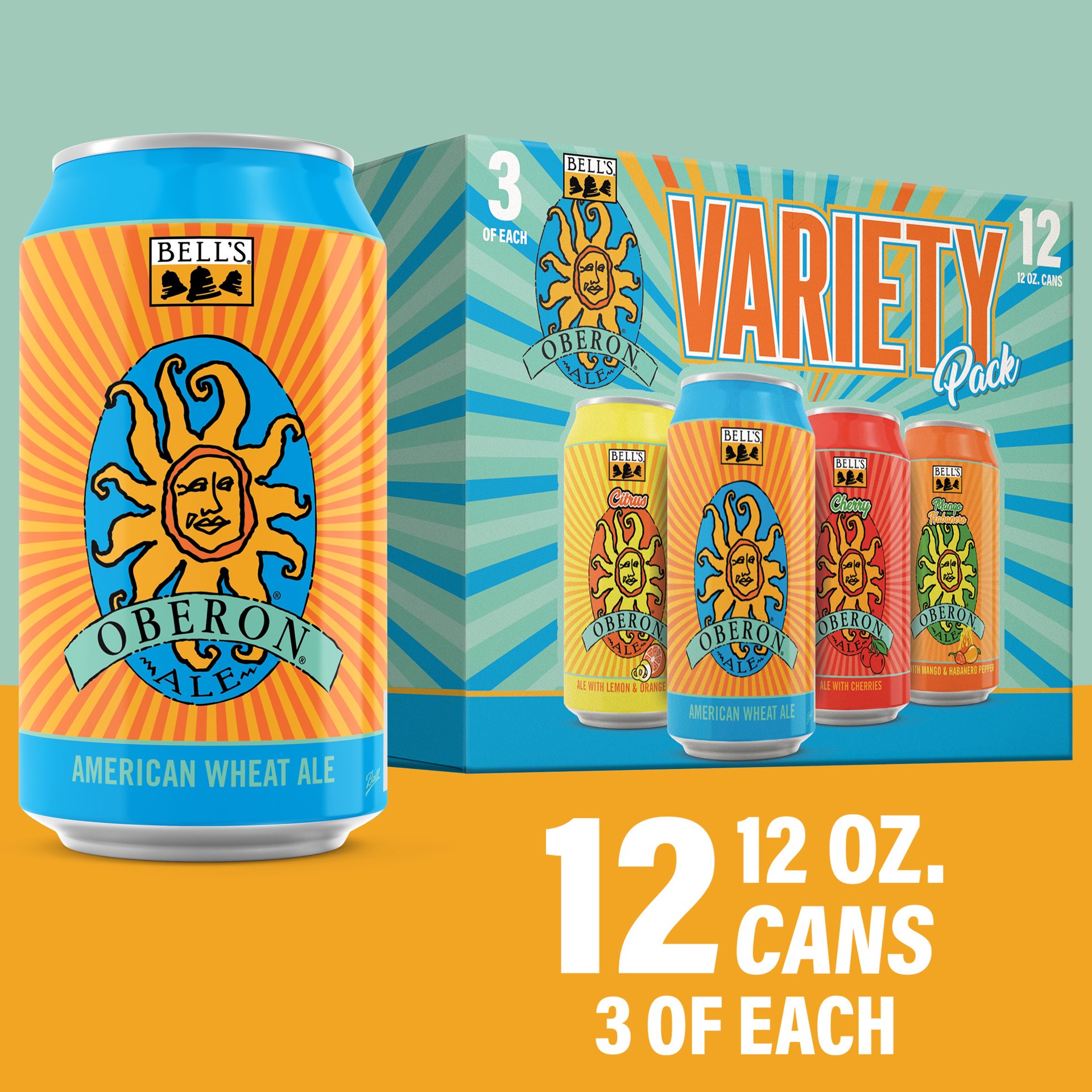 slide 1 of 4, Bell's Oberon Sunshine Shandy Variety Pack Beer, 12 Pack, 12 fl oz Cans, 12 ct; 12 oz