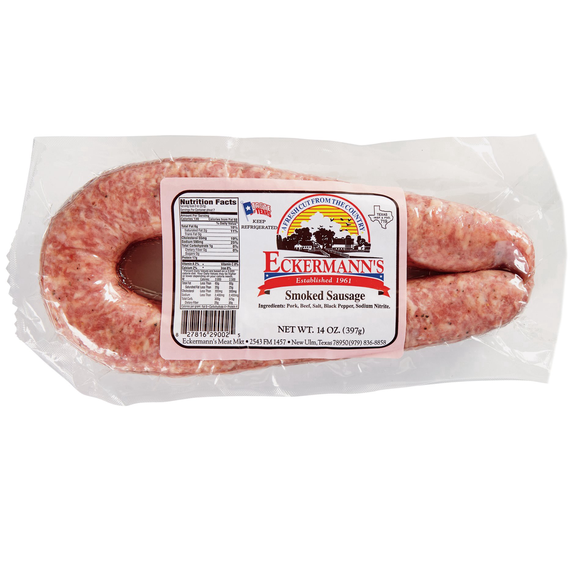 slide 1 of 1, Eckermann's Smoked Sausage, 14 oz
