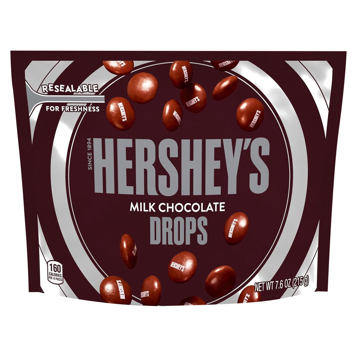 slide 1 of 4, HERSHEY'S Drops Milk Chocolate Candy, 7.6 oz, Resealable Bag, 7.6 oz