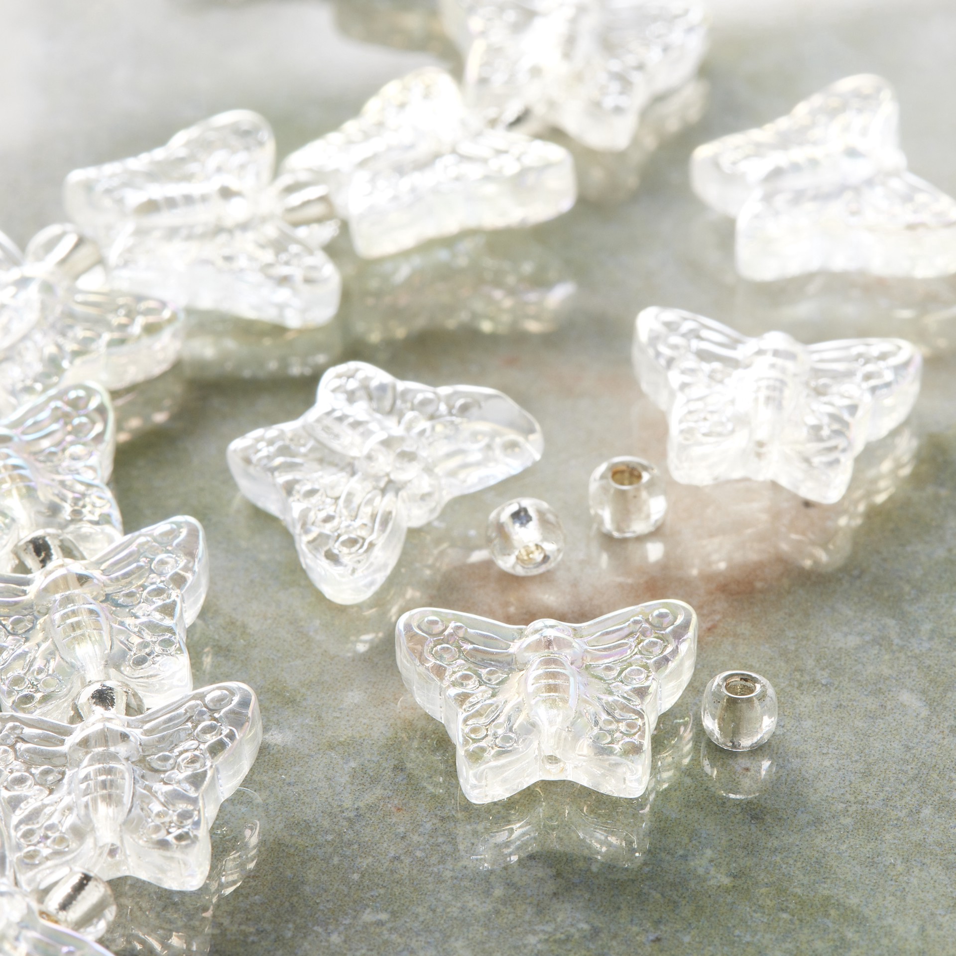 slide 3 of 3, Clear Aurora Borealis Glass Butterfly Beads By Bead Landing, 15mm, 15mm