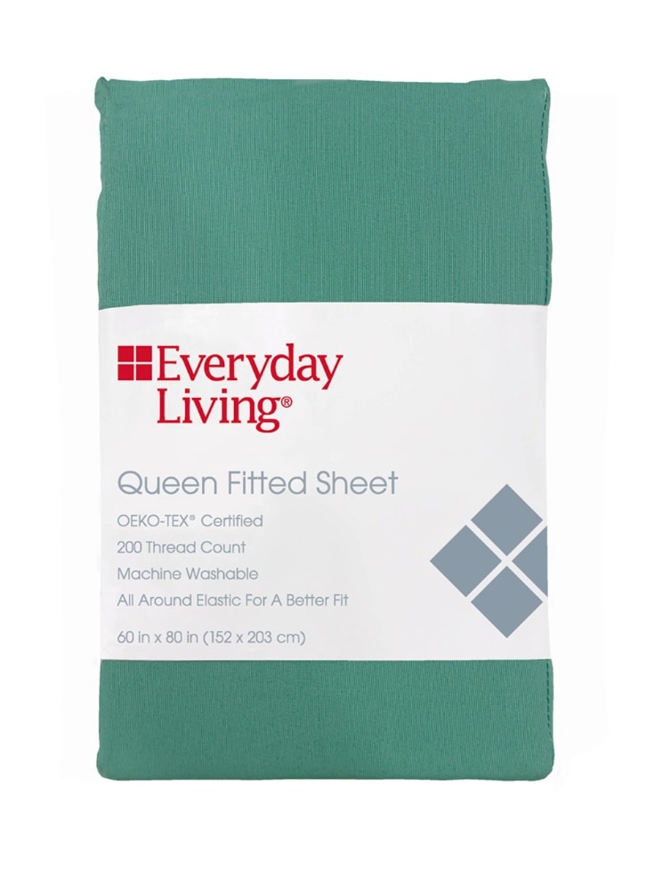 slide 1 of 1, Everyday Living Fitted Sheet - Green, Full Size
