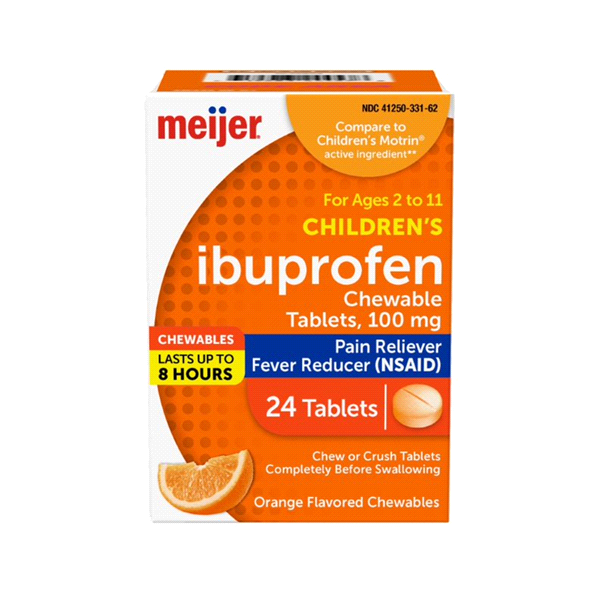 slide 1 of 1, Meijer Children’s Ibuprofen Tablets, Pain Reliever and Fever Reducer, 24 ct; 100 mg