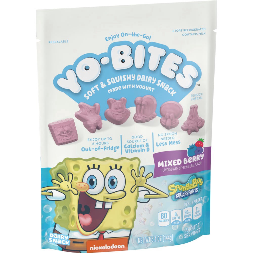 slide 1 of 2, Yo-Bites Spongebob Squarepants Mixed Berry Soft & Squishy Dairy Snacks, 5.1 oz