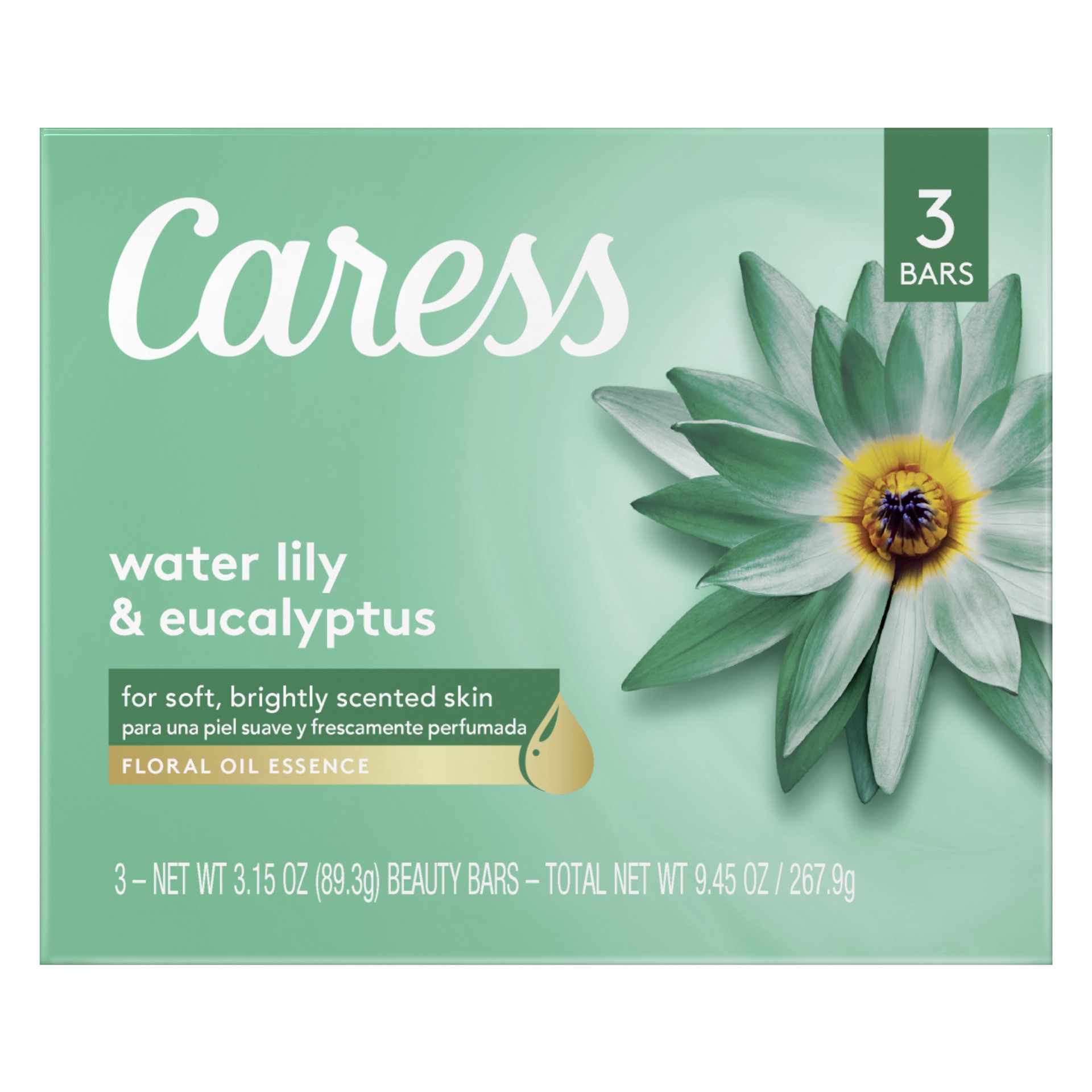 slide 1 of 3, Caress Beauty Bar Soap Water Lily & Eucalyptus, 3.15 oz, 3 Bars , 3.15 oz