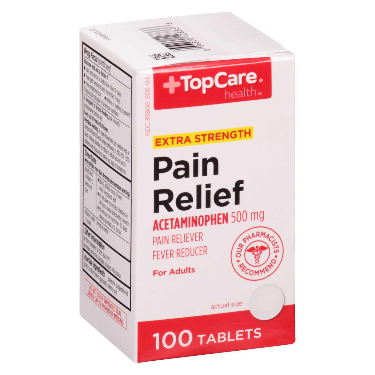 slide 5 of 9, TopCare Extra Strength Pain Relief Acetaminophen 500 mg Caplets, 100 ct