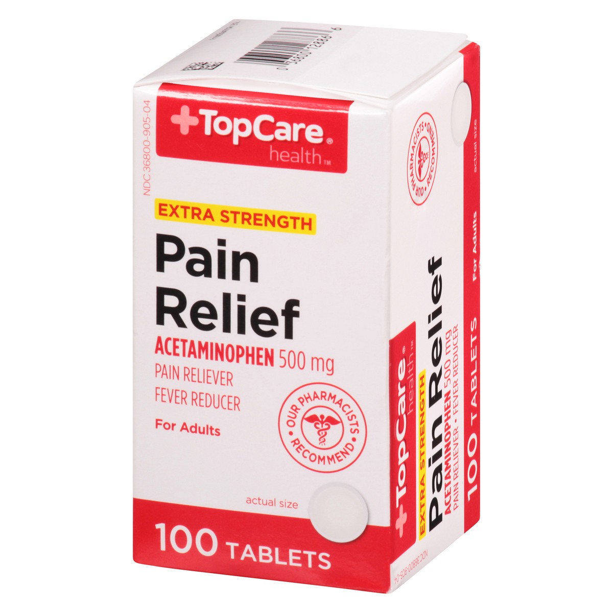 slide 2 of 9, TopCare Extra Strength Pain Relief Acetaminophen 500 mg Caplets, 100 ct