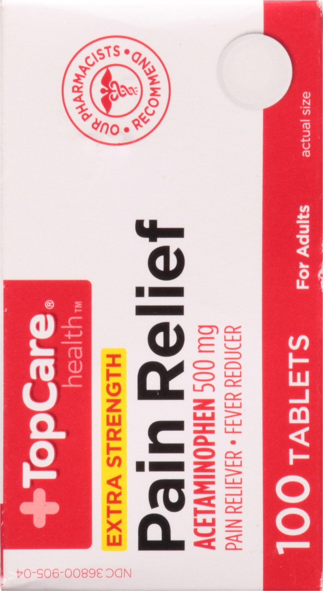 slide 8 of 9, TopCare Extra Strength Pain Relief Acetaminophen 500 mg Caplets, 100 ct