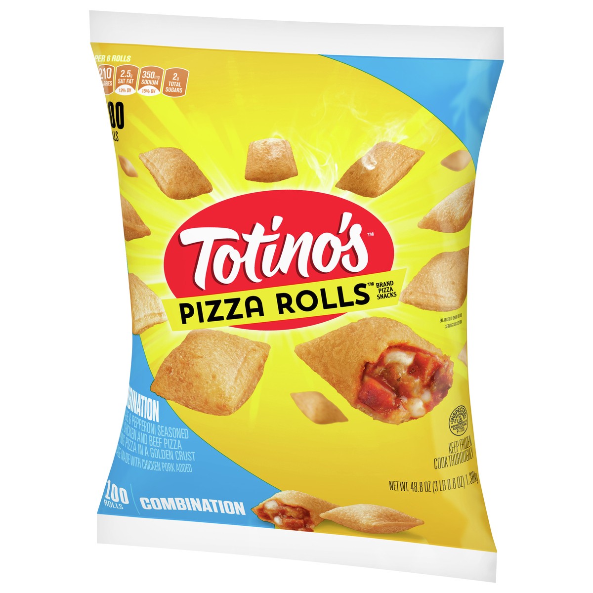 slide 9 of 11, Totino's Pizza Rolls, Combination Flavored, Frozen Snacks, 100 Rolls, 48.8 oz, 100 ct