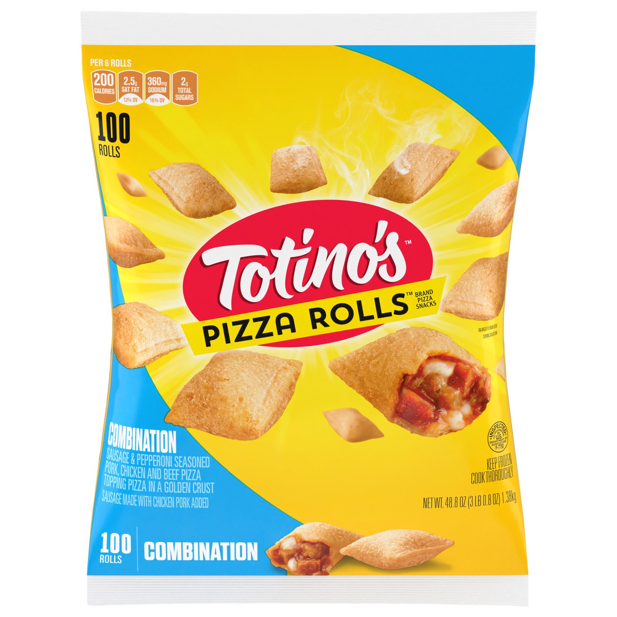 slide 1 of 11, Totino's Pizza Rolls, Combination Flavored, Frozen Snacks, 100 Rolls, 48.8 oz, 100 ct