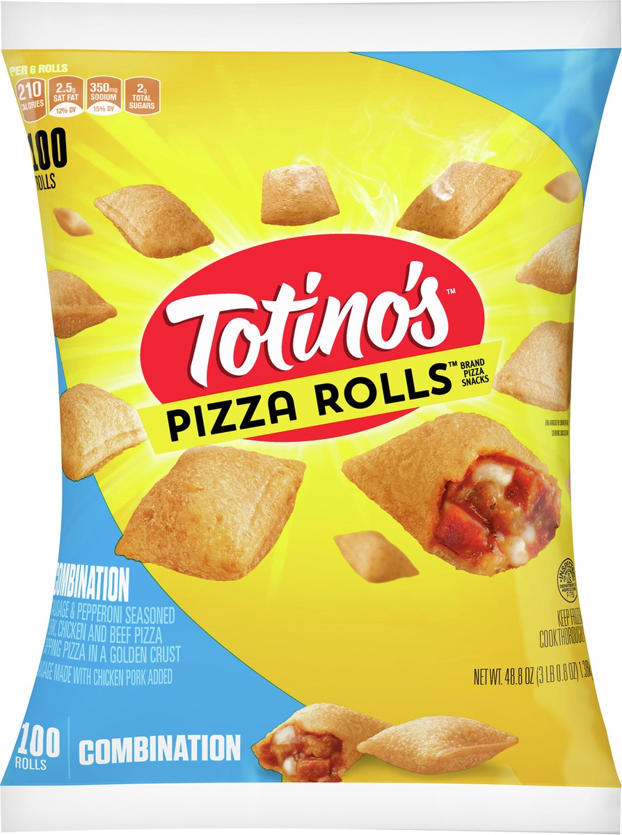 slide 10 of 11, Totino's Pizza Rolls, Combination Flavored, Frozen Snacks, 100 Rolls, 48.8 oz, 100 ct