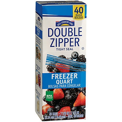 slide 1 of 1, Hill Country Fare Double Zipper Quart Freezer Bags, 40 ct