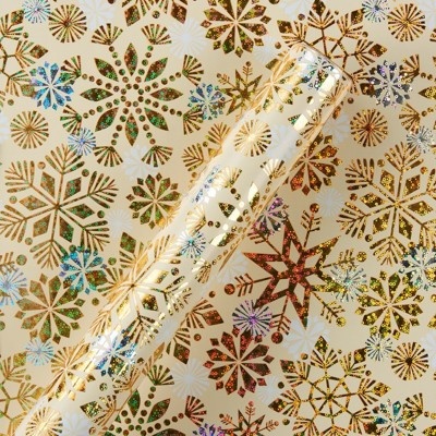 slide 1 of 1, Papyrus Holographic Silver Snowflakes Wrapping Paper, 1 ct