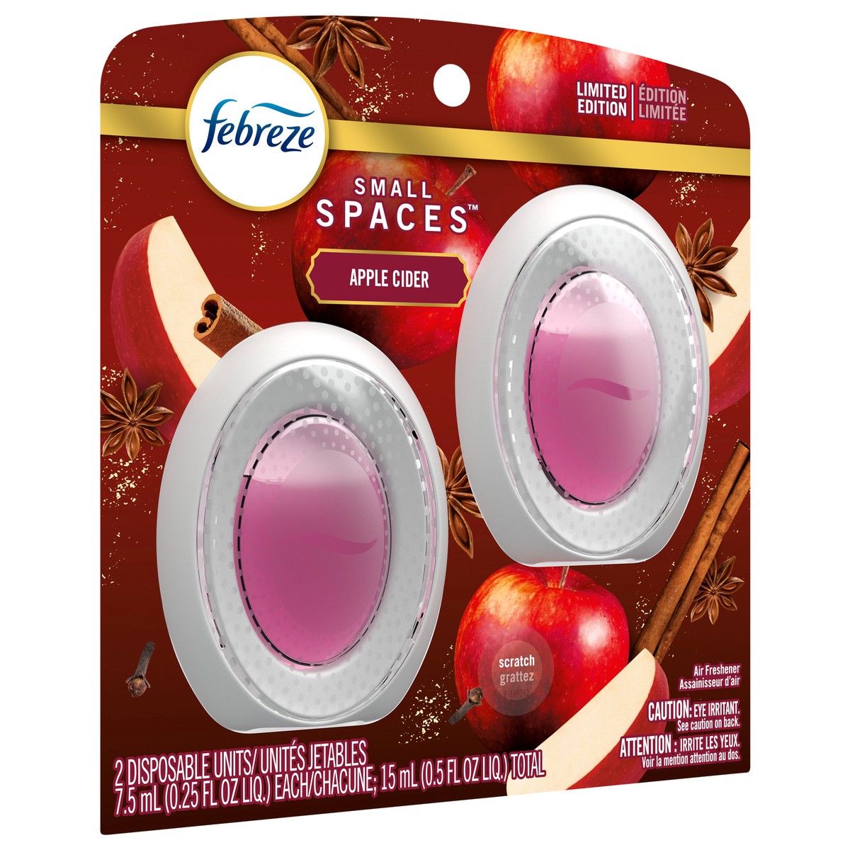 slide 3 of 4, Febreze Small Spaces Holiday Air Freshener Apple Cider Scent, .25 oz each, Pack of 2, 2 ct