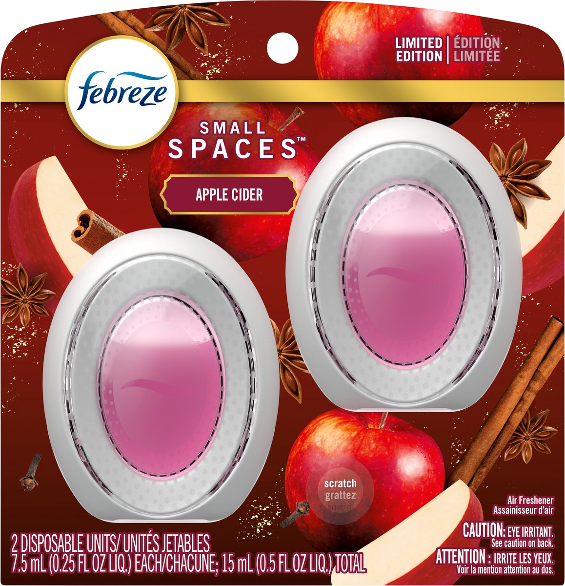 slide 2 of 4, Febreze Small Spaces Holiday Air Freshener Apple Cider Scent, .25 oz each, Pack of 2, 2 ct