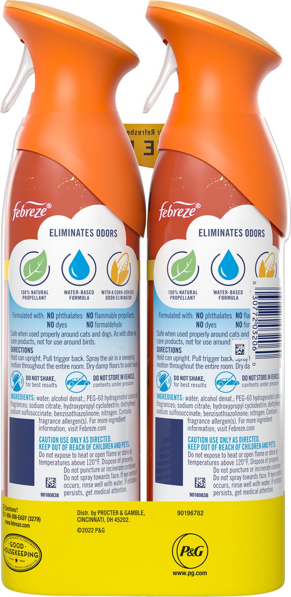 slide 4 of 8, Febreze Air Effects Odor-Eliminating Air Freshener Pumpkin Patch, 8.8 oz. Aerosol Can, Pack of 2, 2 ct