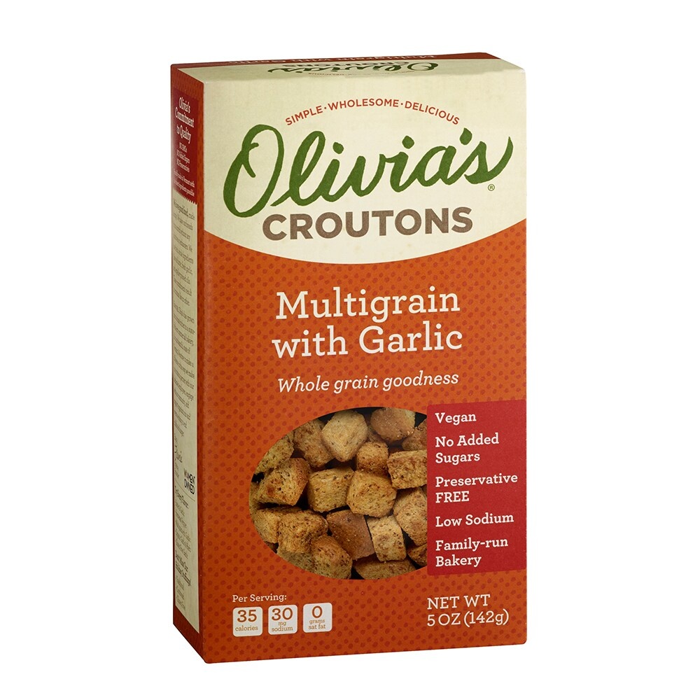 slide 1 of 1, Olivia's Multigrain Garlic Croutons, 5 oz