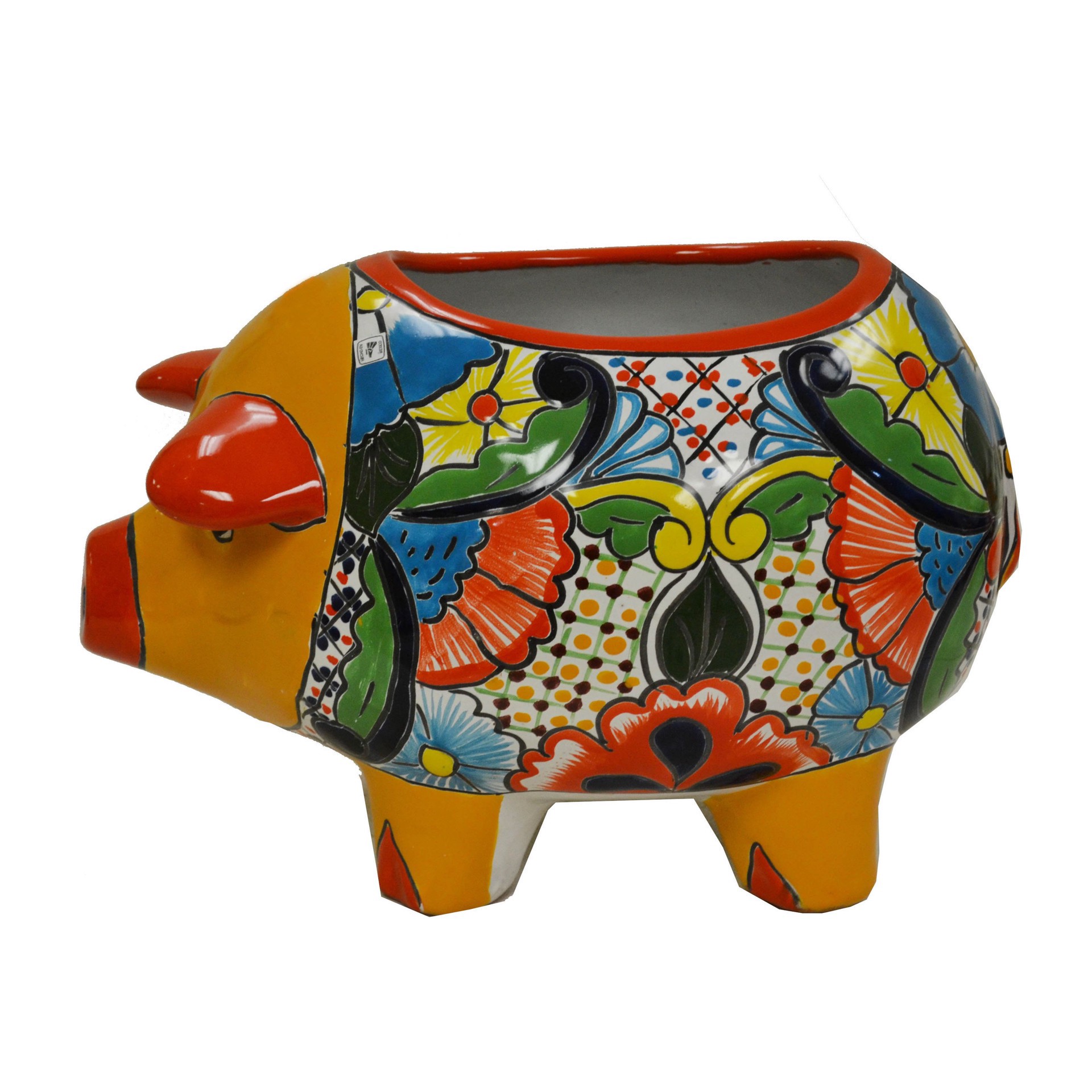 slide 1 of 1, Blue Orange Pottery Talavera Pig Planter, 1 ct