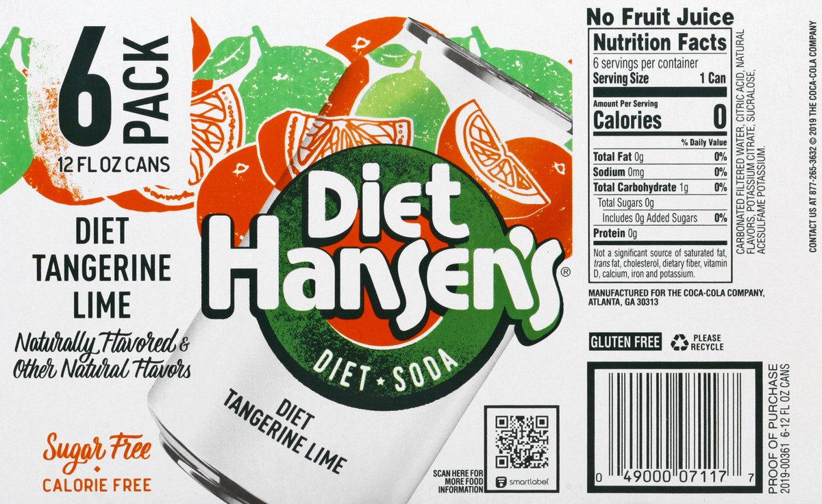 slide 12 of 12, Diet Hansens 6 Pack Diet Tangerine Lime Soda 6 ea, 6 ct