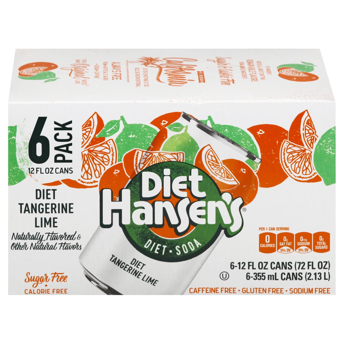 slide 1 of 12, Diet Hansens 6 Pack Diet Tangerine Lime Soda 6 ea, 6 ct